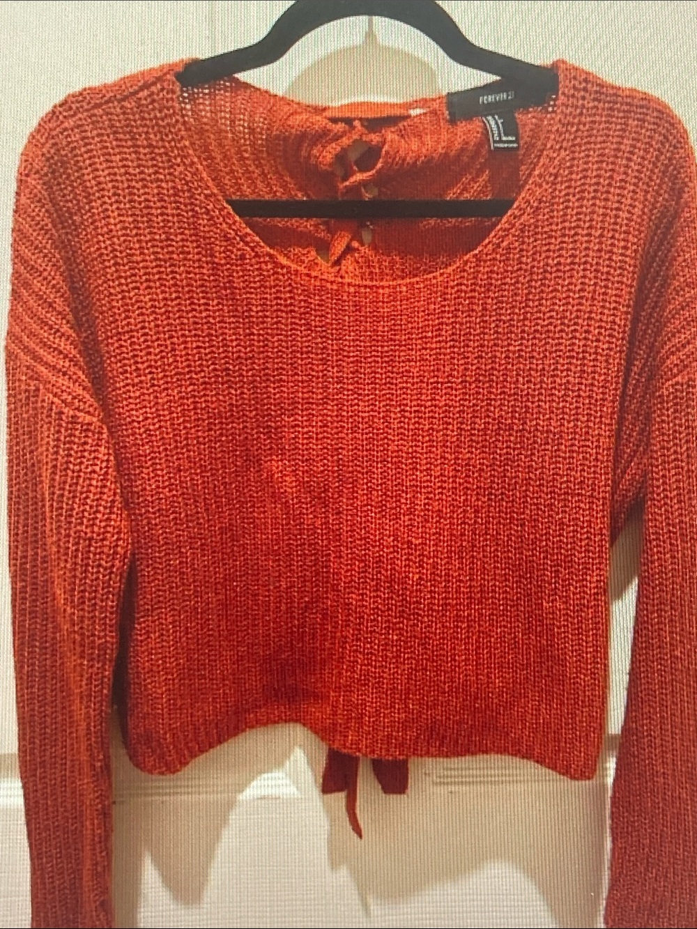 Forever 21 Burnt Orange Knit Crewneck Sweater with Back Tie
